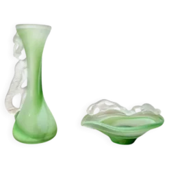 Carafe et bol en verre d'art français vintage, années 1970, ensemble de 2