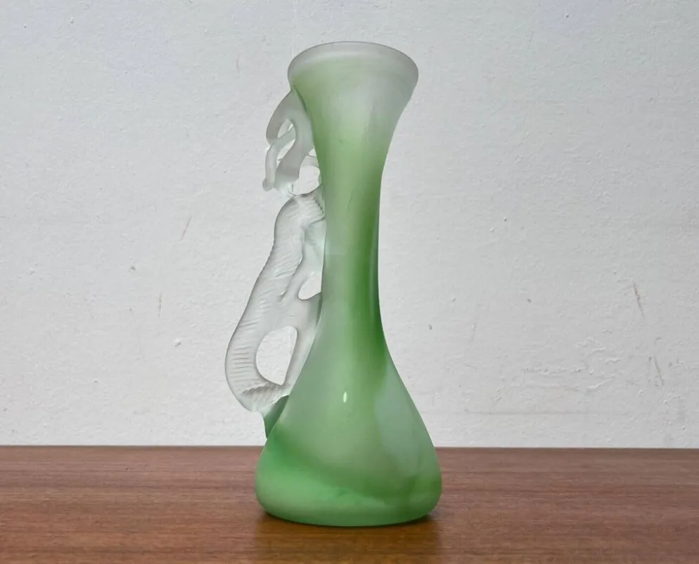 Carafe et bol en verre d'art français vintage, années 1970, ensemble de 2