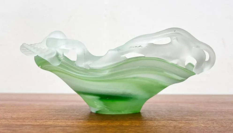 Carafe et bol en verre d'art français vintage, années 1970, ensemble de 2