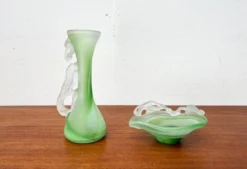Carafe et bol en verre d'art français vintage, années 1970, ensemble de 2