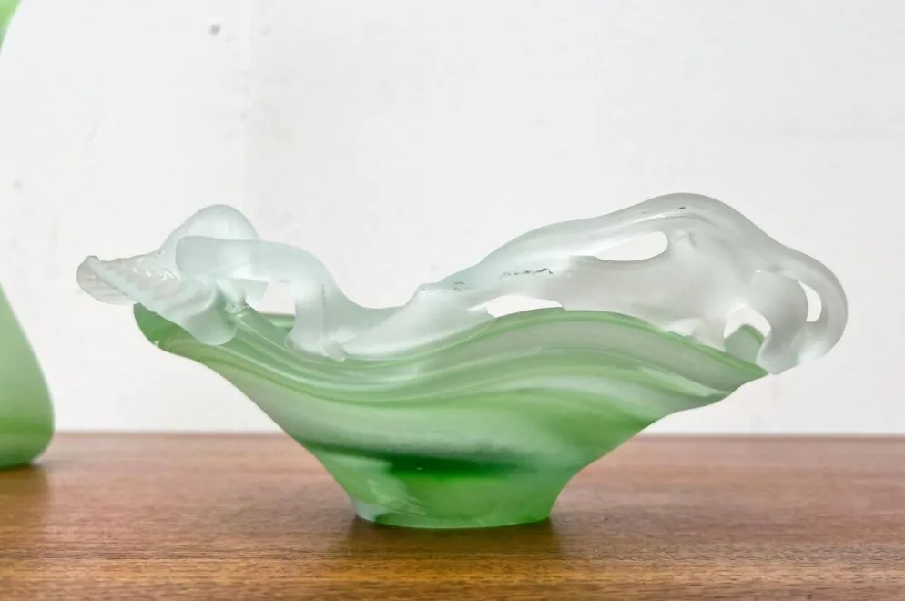 Carafe et bol en verre d'art français vintage, années 1970, ensemble de 2