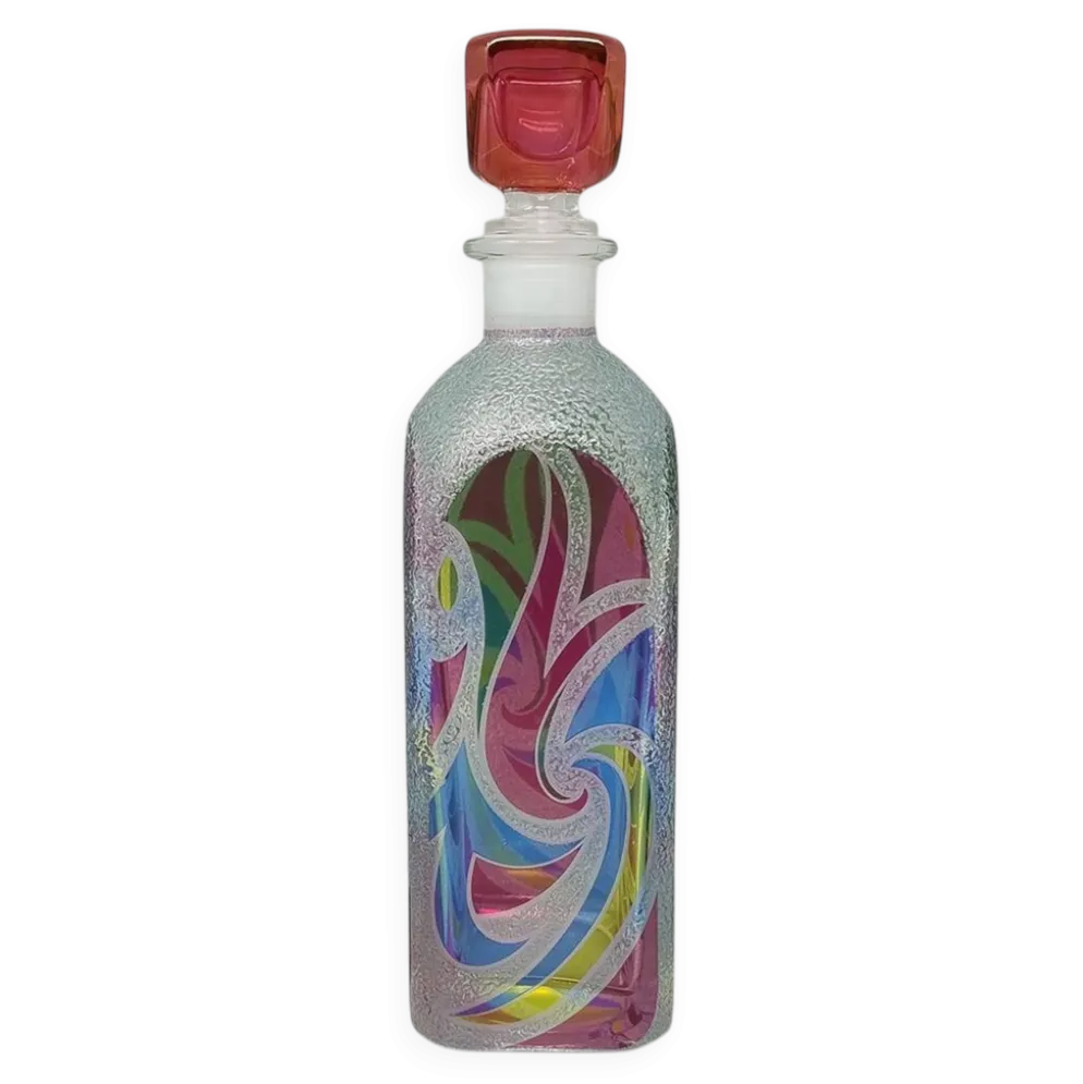 Carafe ou bouteille décorative d'exception des années 1970, signée Luigi Bormioli. Fabriquée en Italie.