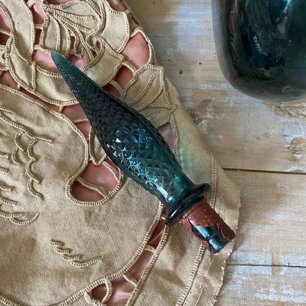 Carafe vintage Empoli en verre avec bouchon , Italy années 70