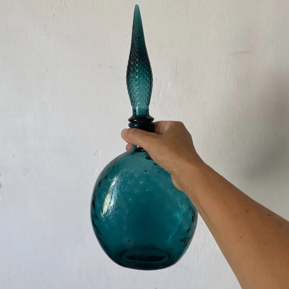 Carafe vintage Empoli en verre avec bouchon , Italy années 70