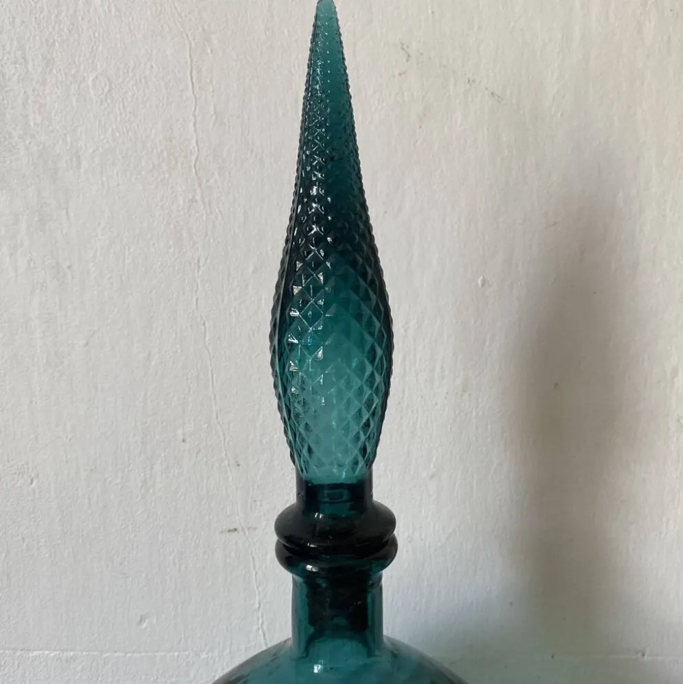 Carafe vintage Empoli en verre avec bouchon , Italy années 70