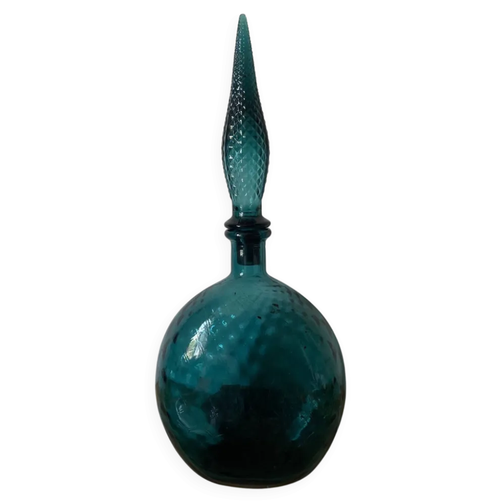 Carafe vintage Empoli en verre avec bouchon , Italy années 70