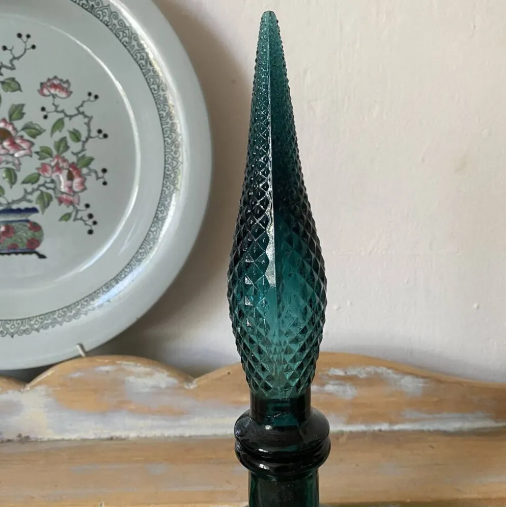 Carafe vintage Empoli en verre avec bouchon , Italy années 70