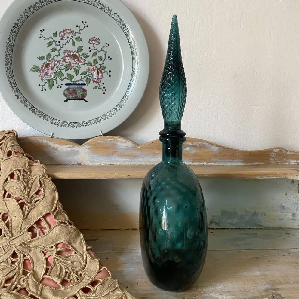 Carafe vintage Empoli en verre avec bouchon , Italy années 70