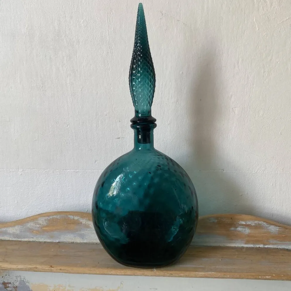 Carafe vintage Empoli en verre avec bouchon , Italy années 70