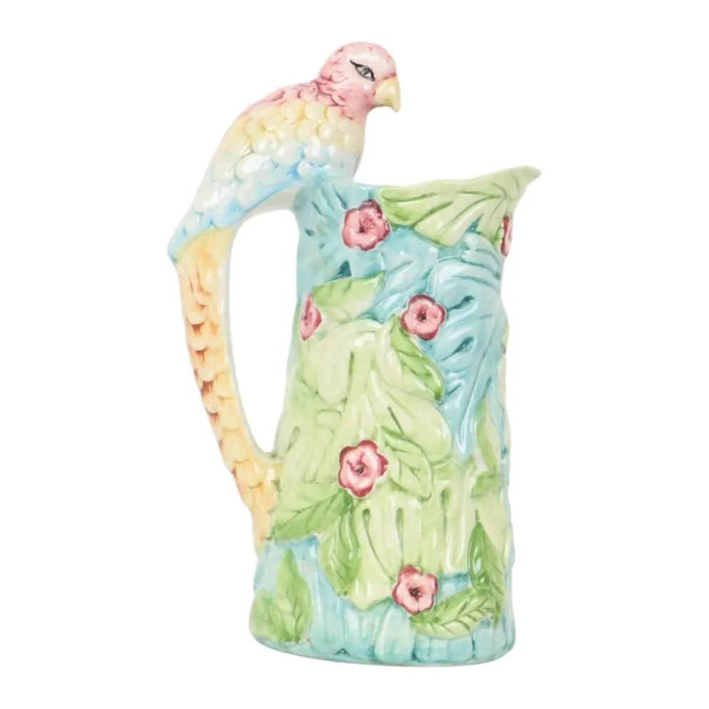 Carafe vintage en céramique avec motif de perroquet, 30 cm.