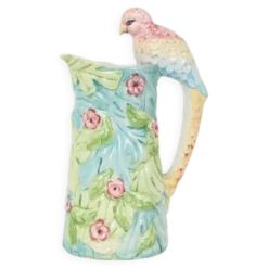 Carafe vintage en céramique avec motif de perroquet, 30 cm.