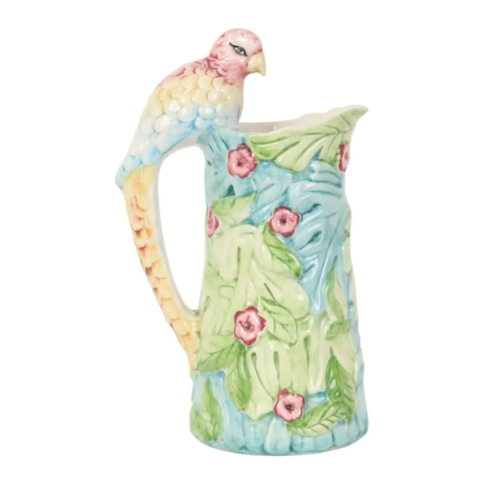 Carafe vintage en céramique avec motif de perroquet, 30 cm.