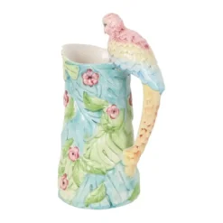 Carafe vintage en céramique avec motif de perroquet, 30 cm.