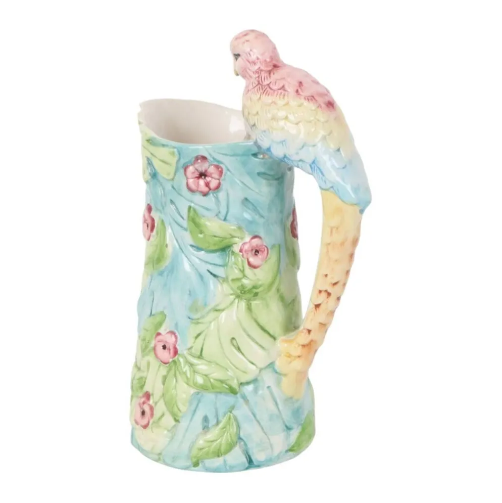 Carafe vintage en céramique avec motif de perroquet, 30 cm.
