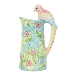 Carafe vintage en céramique avec motif de perroquet, 30 cm.