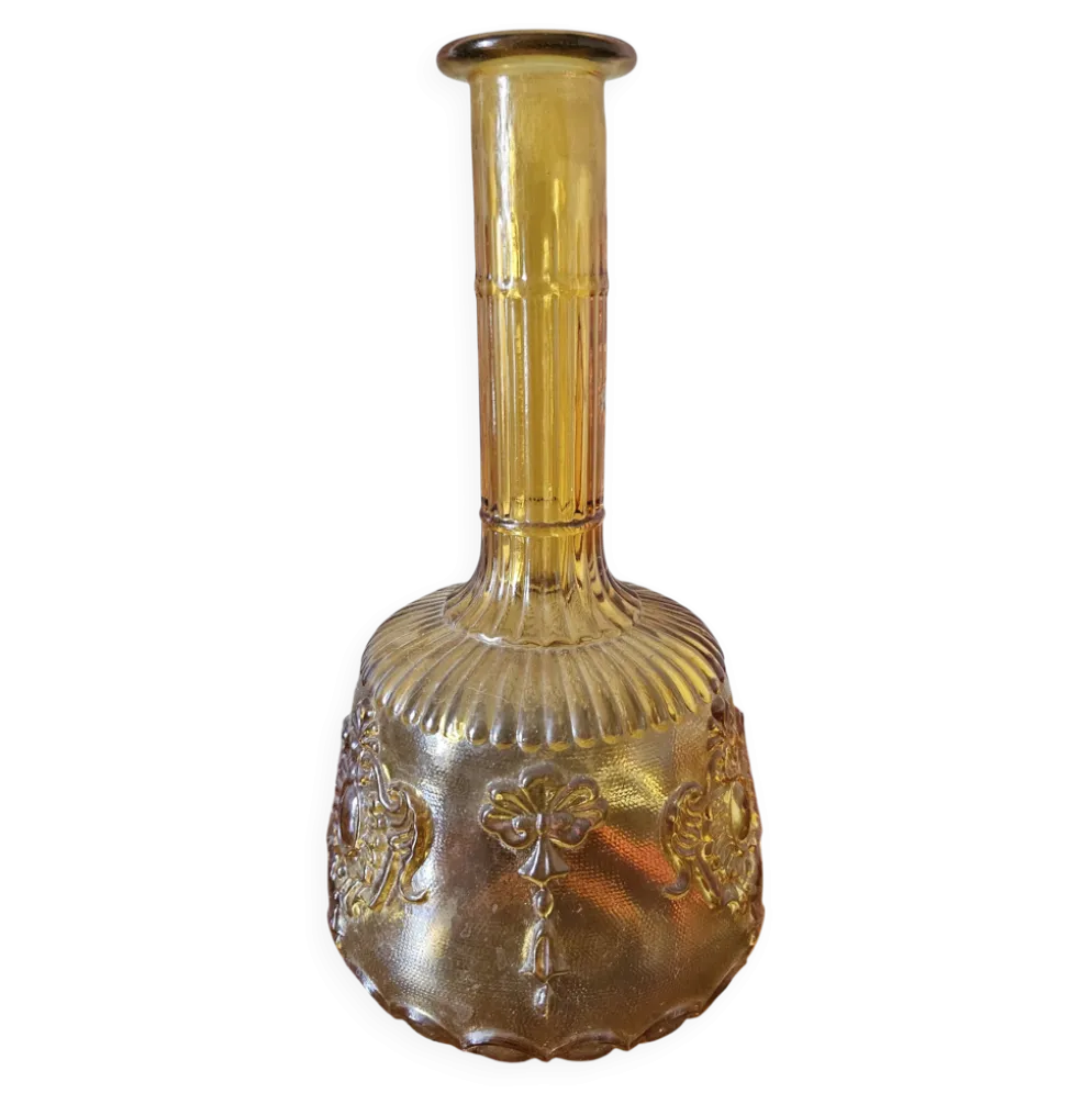 Carafe vintage en verre ambré moulé à décor en relief