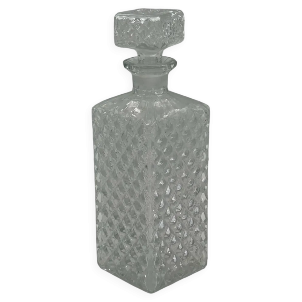 Carafe vintage en verre cristal avec bouchon — motif taillé en losanges