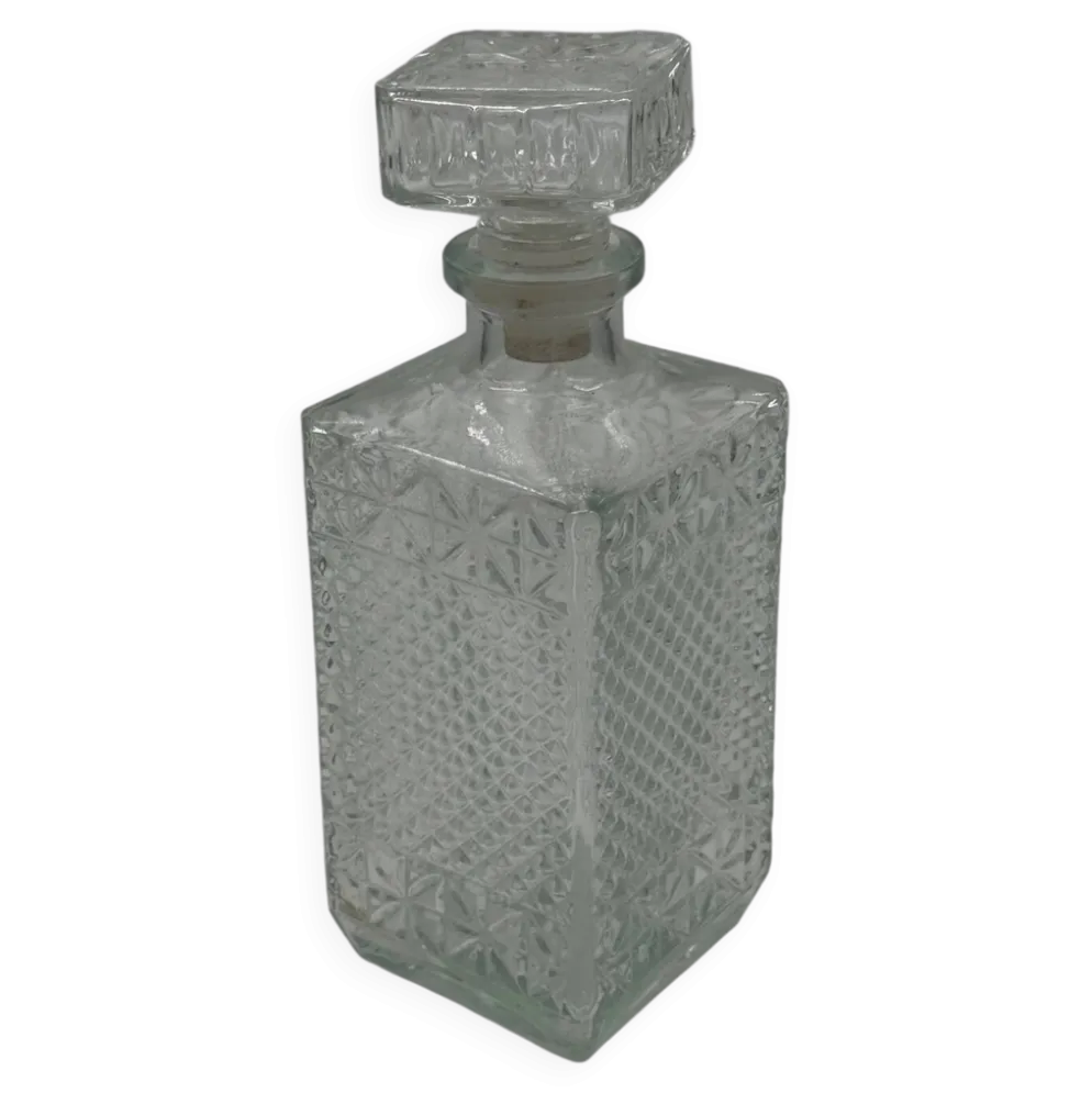 Carafe vintage en verre pressé avec bouchon