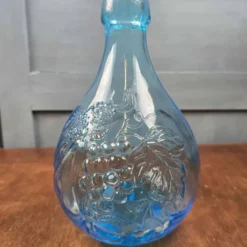 Carafe vintage italienne bleu aqua «Jus de Fruits», Verre relief Casadis Milano