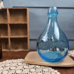 Carafe vintage italienne bleu aqua «Jus de Fruits», Verre relief Casadis Milano