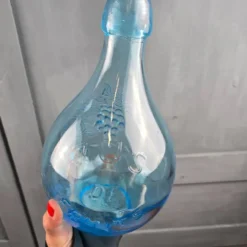 Carafe vintage italienne bleu aqua «Jus de Fruits», Verre relief Casadis Milano