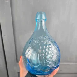 Carafe vintage italienne bleu aqua «Jus de Fruits», Verre relief Casadis Milano