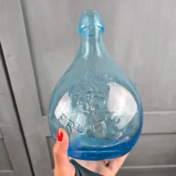 Carafe vintage italienne bleu aqua «Jus de Fruits», Verre relief Casadis Milano