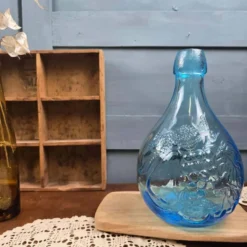 Carafe vintage italienne bleu aqua «Jus de Fruits», Verre relief Casadis Milano
