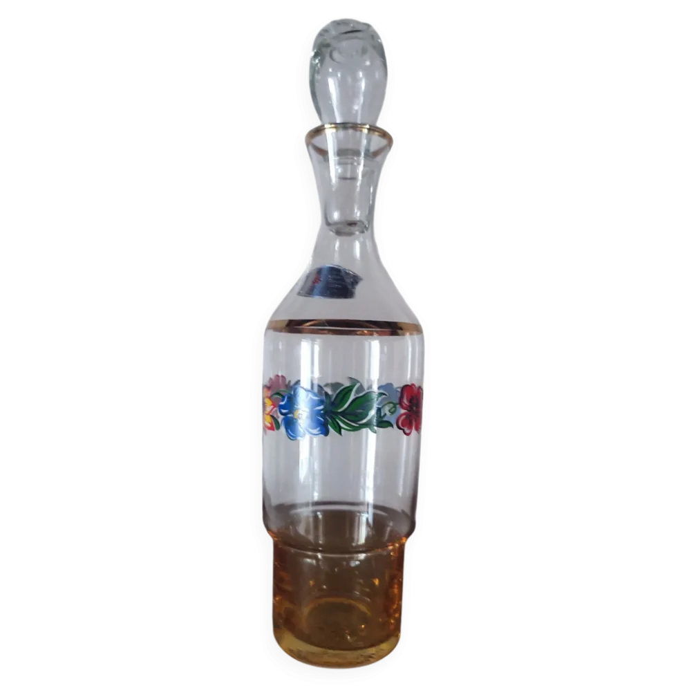 Carafe vintage italienne en verre décor floral – Made in Italy – H. 29