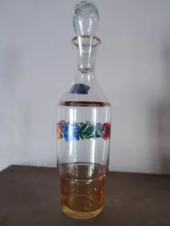 Carafe vintage italienne en verre décor floral – Made in Italy – H. 29
