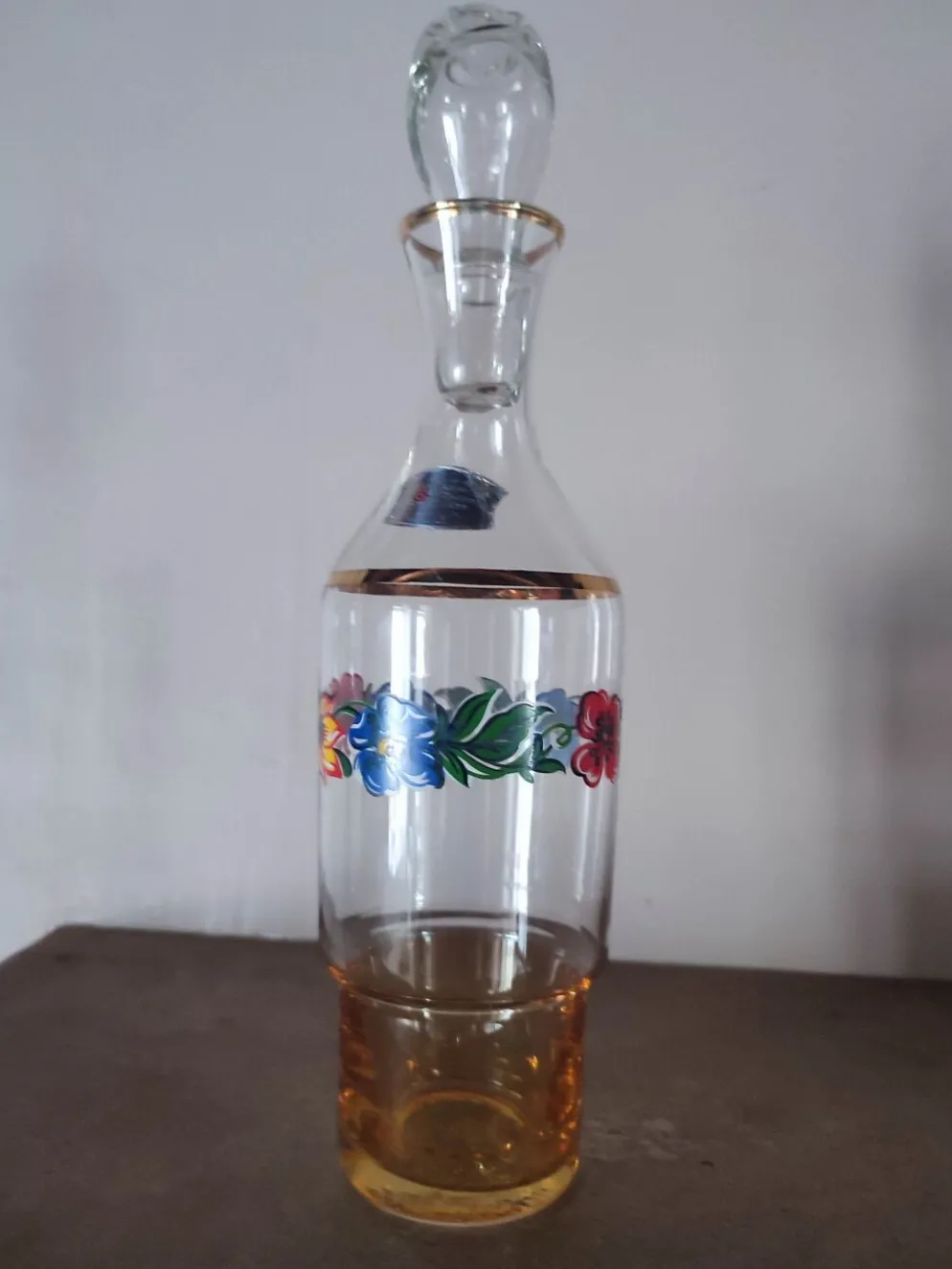Carafe vintage italienne en verre décor floral – Made in Italy – H. 29