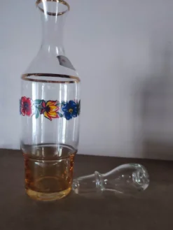 Carafe vintage italienne en verre décor floral – Made in Italy – H. 29