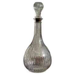 Carafe vintage panse ronde en verre moulé à bouchon de liège H27
