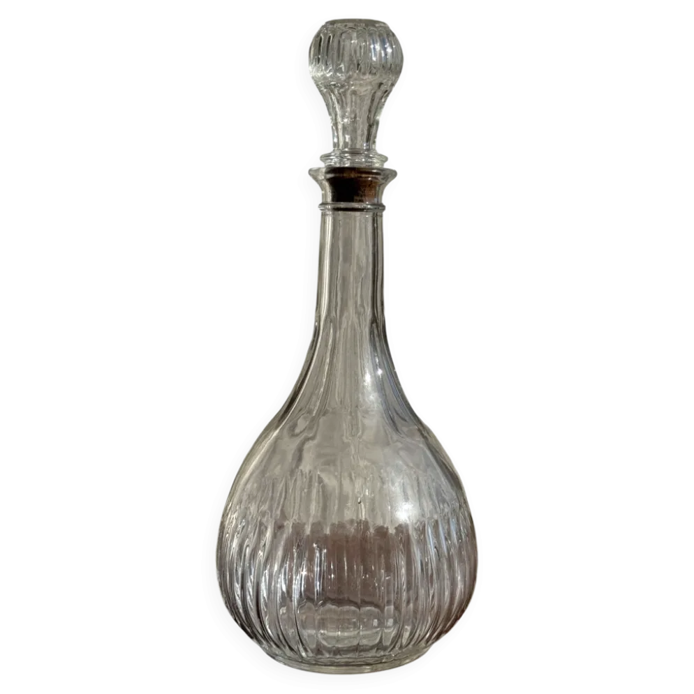 Carafe vintage panse ronde en verre moulé à bouchon de liège H27