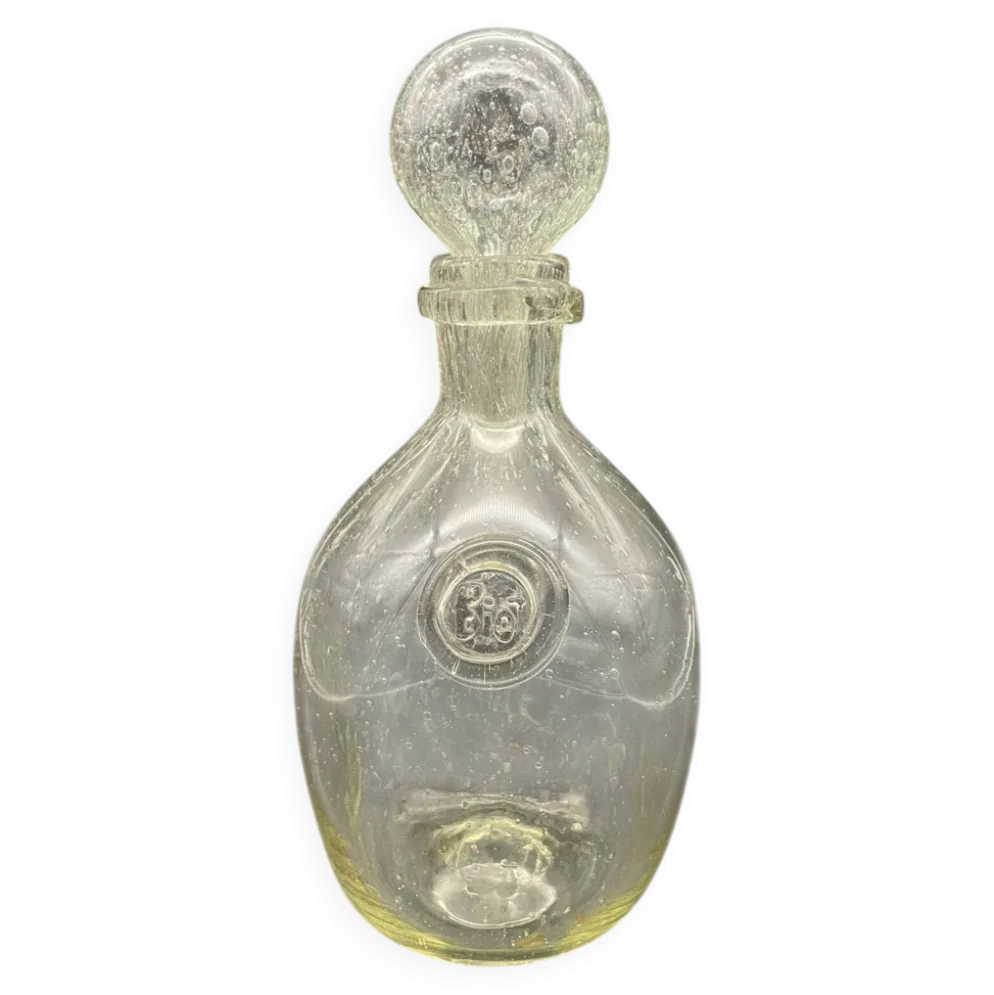 Carafe vintage Verrerie de Biot en verre bullé avec bouchon boule