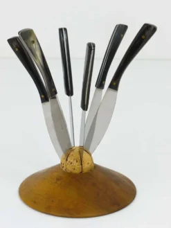 Carl Aubock II Porte-Couteaux en Noyer avec 6 Couteaux Amboss, Autriche, Années 1950