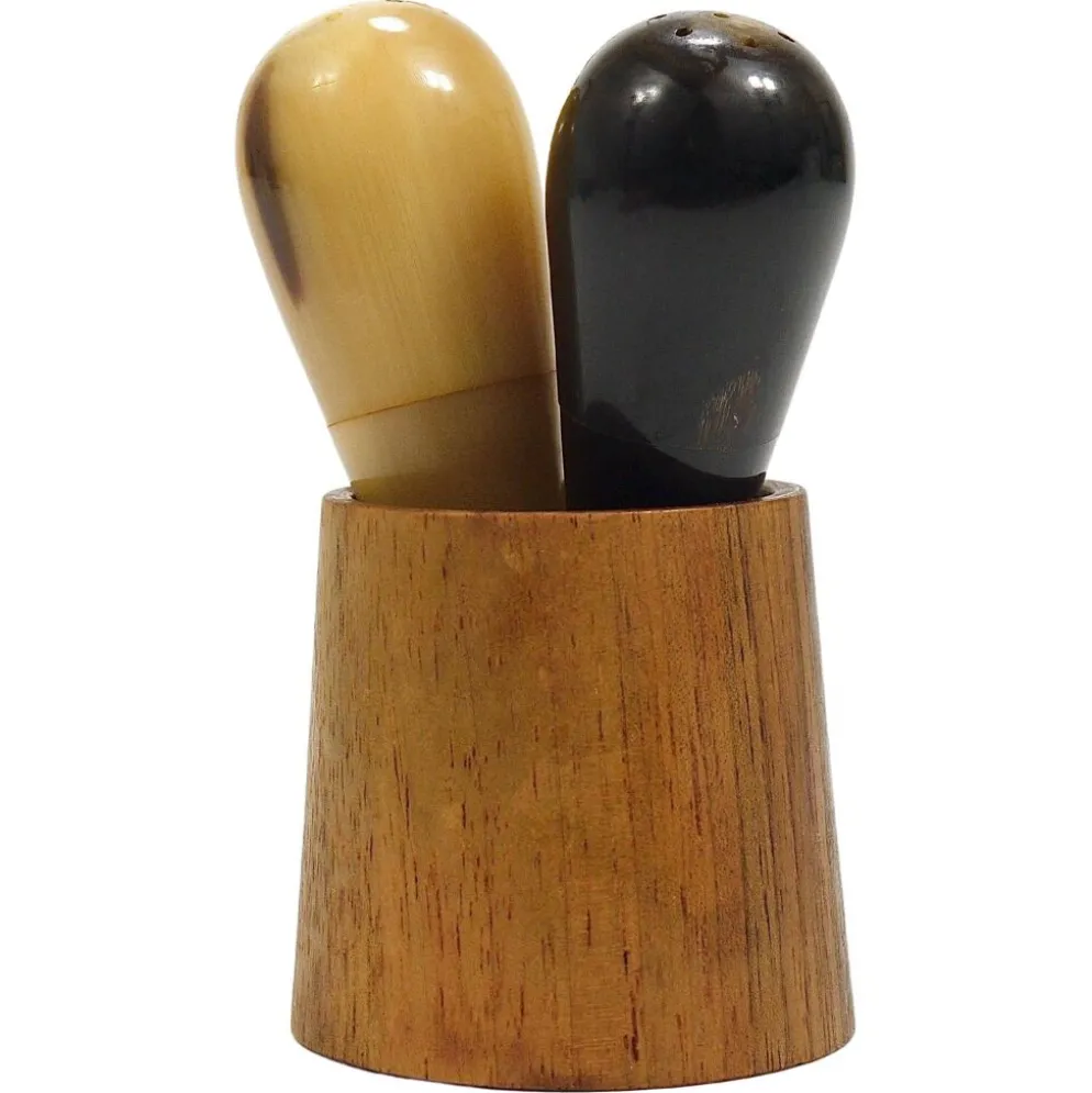Carl Aubock II Rare porte-sel et poivrière, noyer et corne, Autriche, années 1950