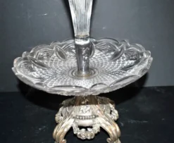 Centre de table romantique – vase cornet tulipier en verre et métal argenté 1900