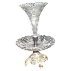 Centre de table romantique – vase cornet tulipier en verre et métal argenté 1900