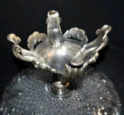 Centre de table romantique – vase cornet tulipier en verre et métal argenté 1900