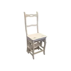 Chaise échelle métamorphose peinte en blanc antique français, datant d'environ 1900.