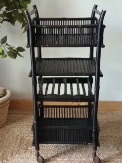 Chariot bambou laqué noir vintage 50's