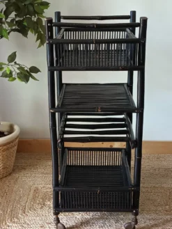 Chariot bambou laqué noir vintage 50's