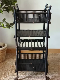 Chariot bambou laqué noir vintage 50's