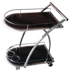 Chariot bar vintage chrome et verre fumé noir - design années 1970