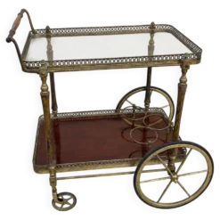 Chariot à boissons, desserte en laiton et bois de la Maison Jansen