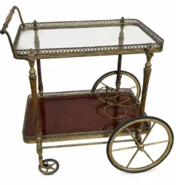 Chariot à boissons, desserte en laiton et bois de la Maison Jansen