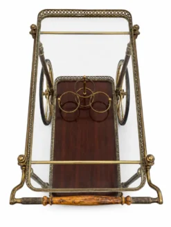 Chariot à boissons, desserte en laiton et bois de la Maison Jansen