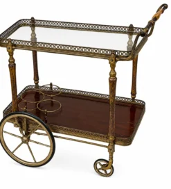 Chariot à boissons, desserte en laiton et bois de la Maison Jansen