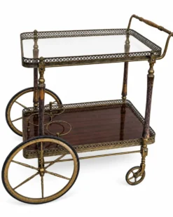 Chariot à boissons, desserte en laiton et bois de la Maison Jansen